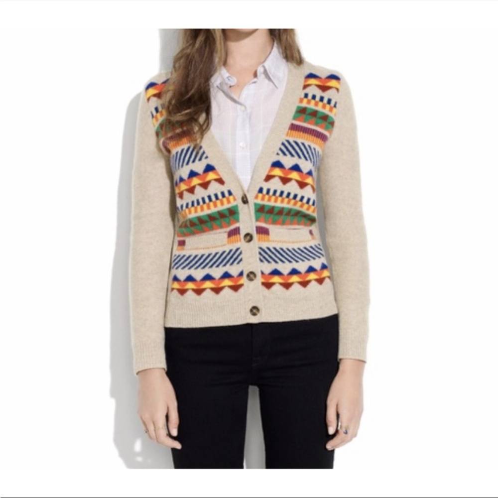 madewell wallace photobook patterned cabin cozy merino wool cardigan
